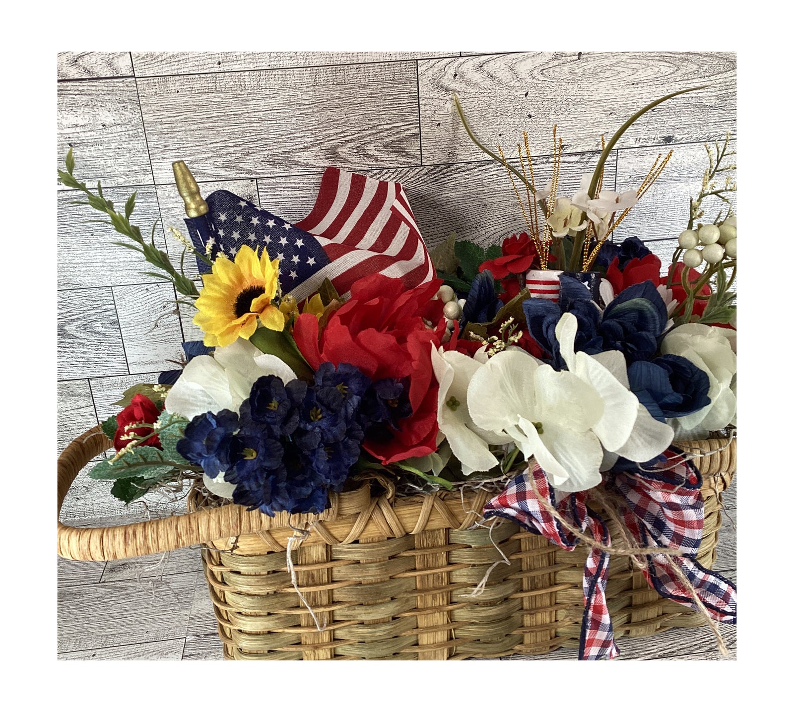 AGD Patriotic Decor - July 4th Primitive Basket Floral Display