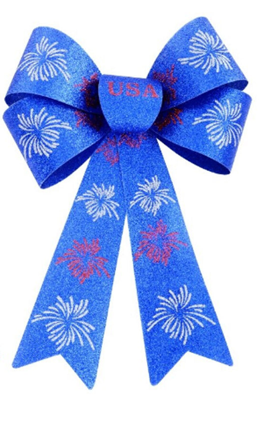 DT Patriotic Decor - Fireworks PVC Blue Glitter Wreath Bow