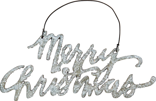 PBK Holiday Decor - Galvanized Glitter Tin Word Merry Christmas Ornament