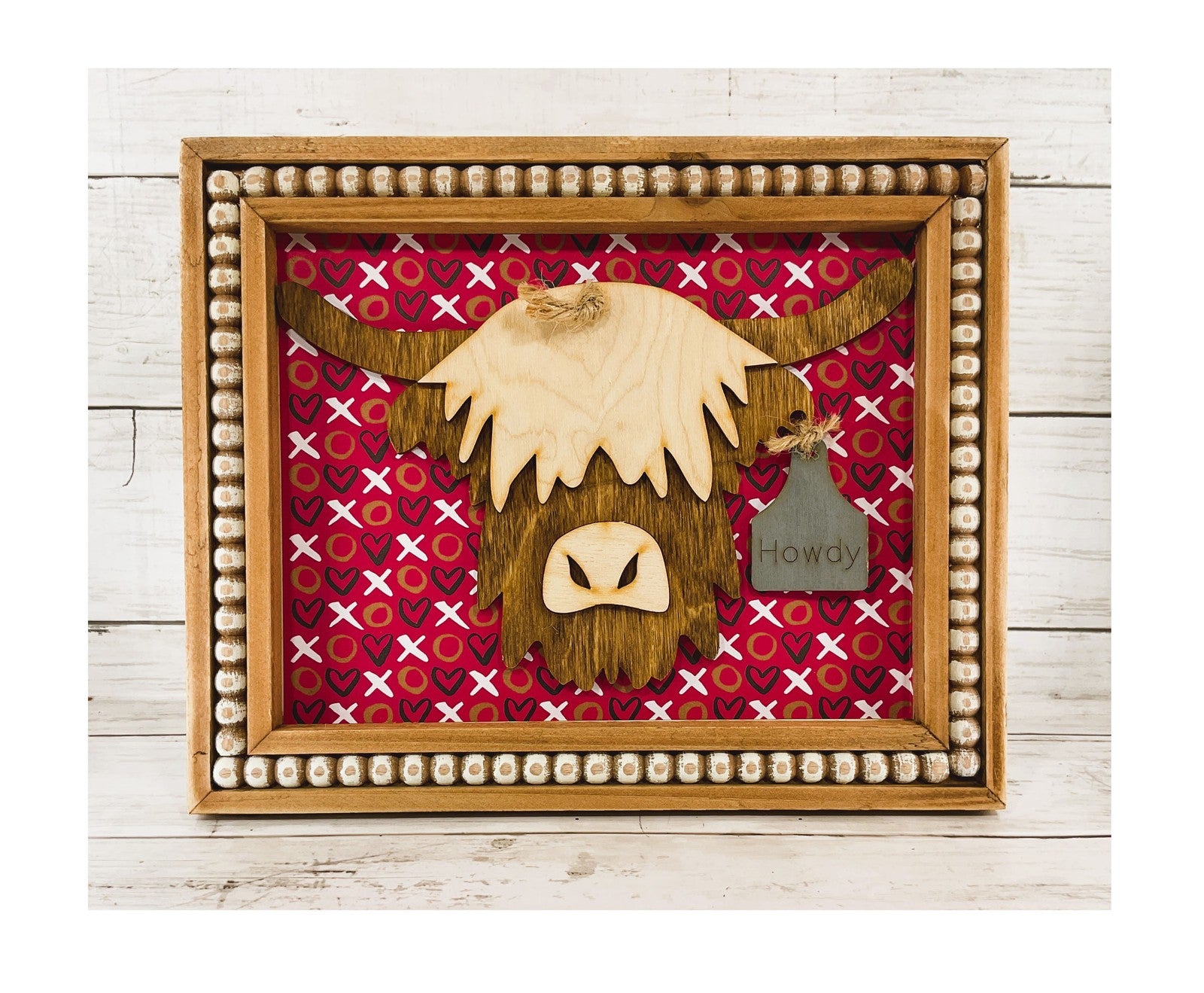 AGD Valentines Decor - XOXO Howdy Highland Cow Head Easel-back Sign