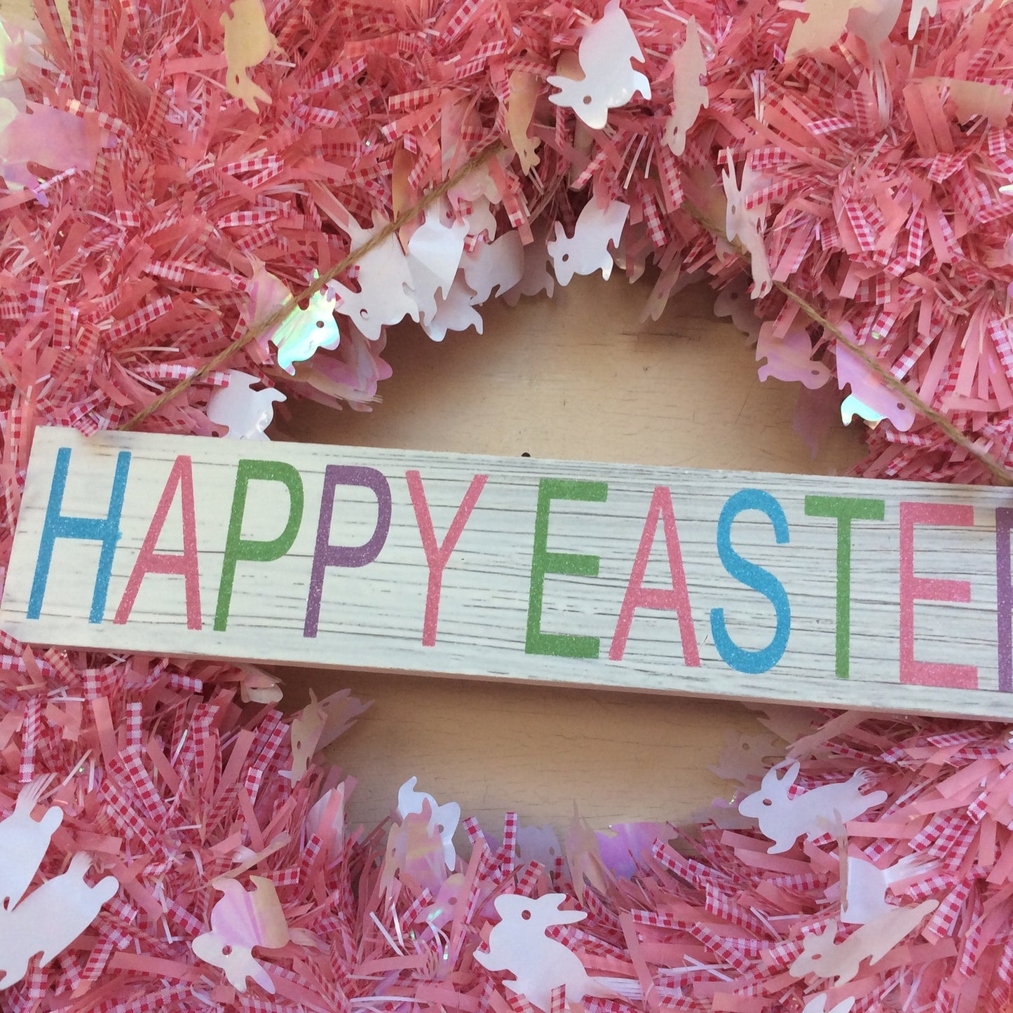 AGD Spring Decor - Welcome Happy Easter PINK Tinsel Wreath & Garland