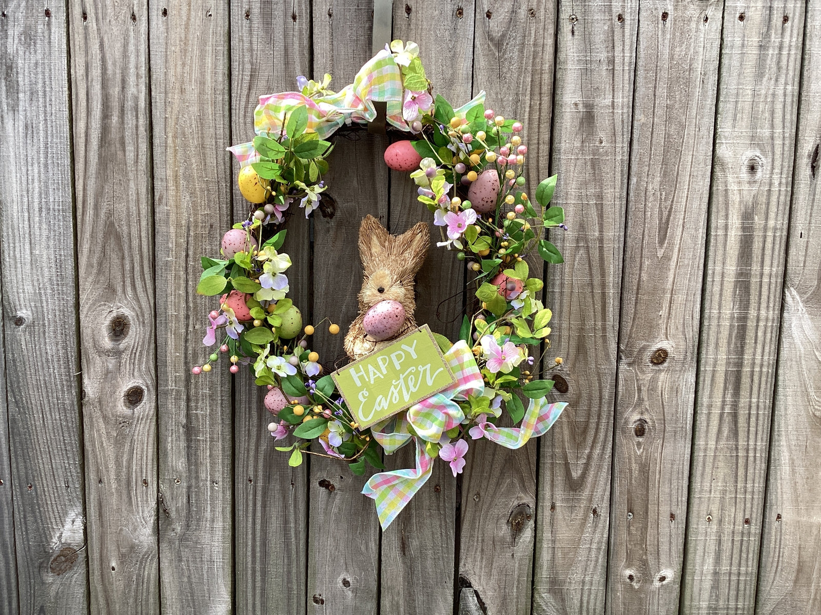 AGD Easter Decor - Happy Easter Sisal Bunny Grapevine Floral Wreath