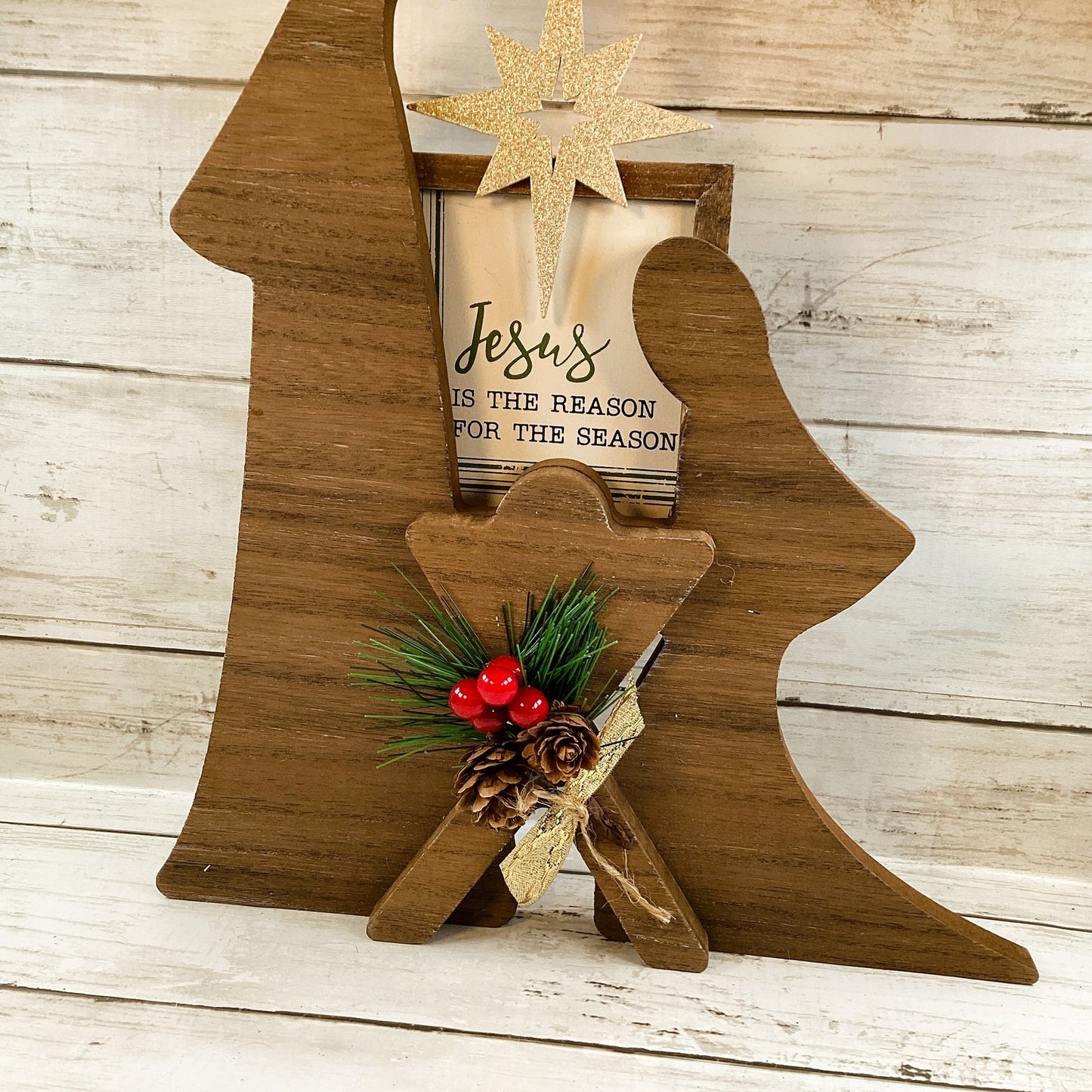 AGD Christmas Decor - Large Farmhouse Nativity Holy Family Manger Scene