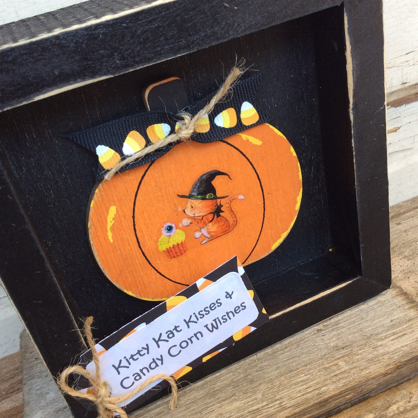 AGD Halloween Decor - Witch Kitty Kat Candy Corn Box Sign