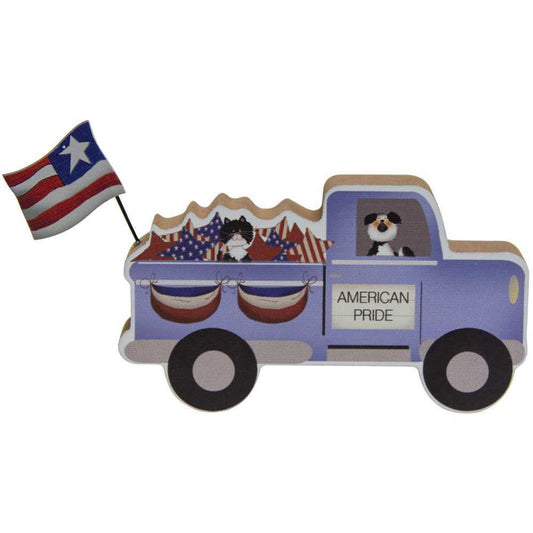 CWI Patriotic Decor - American July 4th Dog Cat Chunky Wood Truck Sitter