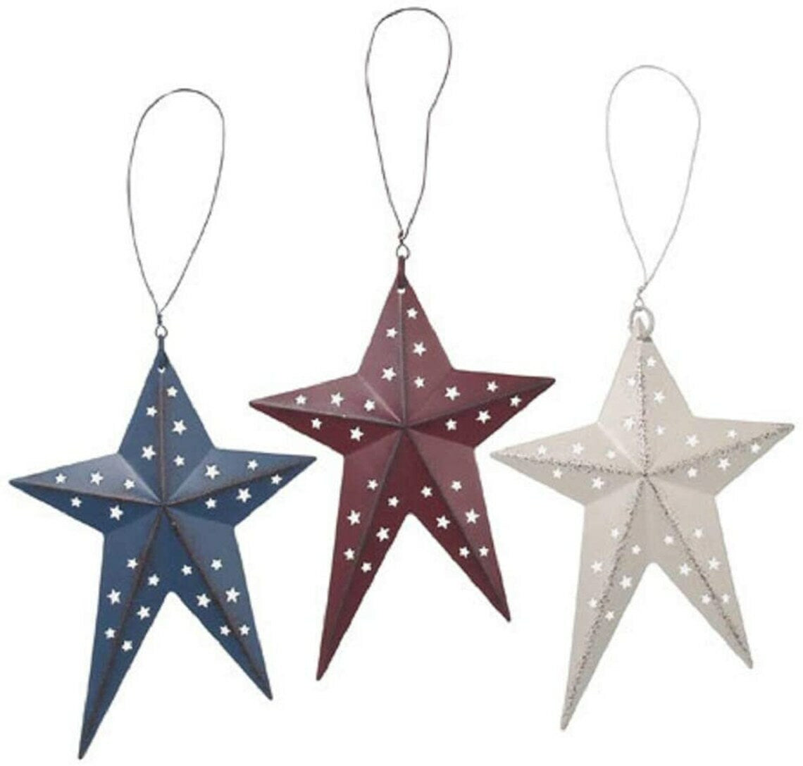 AGD Patriotic Decor - Americana 3-D TIn Star Ornaments 6pc Set