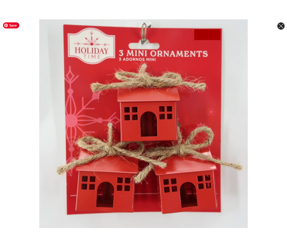 WM Christmas Decor - Miniature Red Metal Barn Ornaments 3pc Set