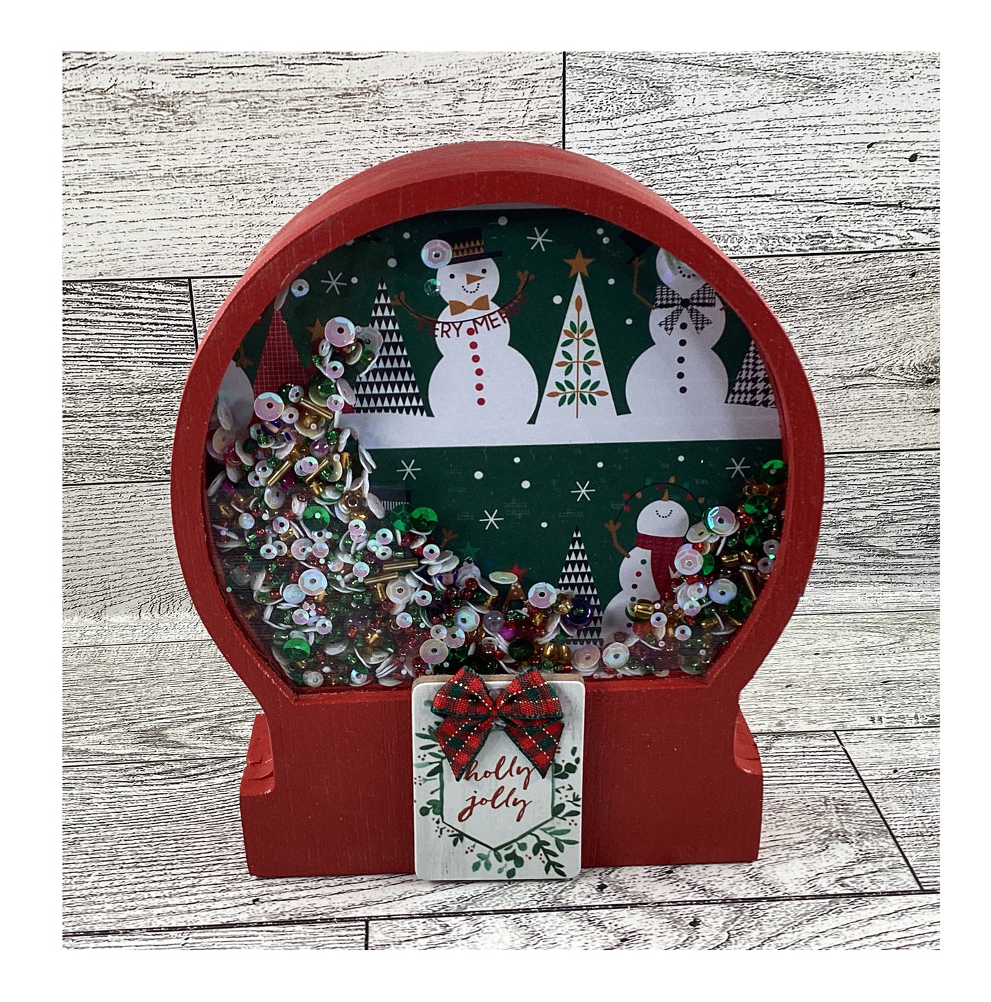 AGD Christmas Decor - Jolly Snowman Dry Snow Globe Chunky Wood Shaker