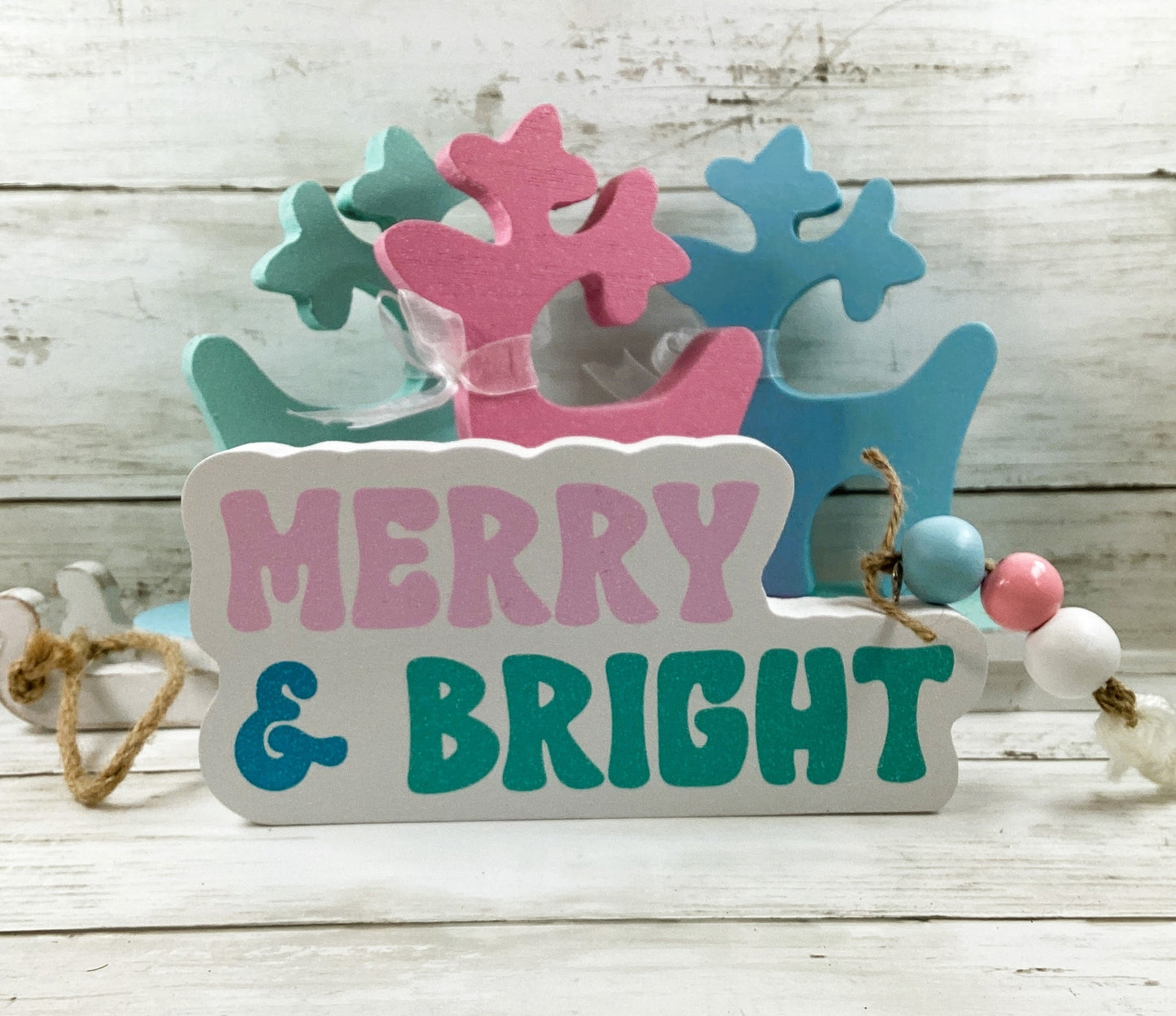 AGD Christmas Decor - Pastel Mid Century Sled Reindeer Tier Tray 5pc Set