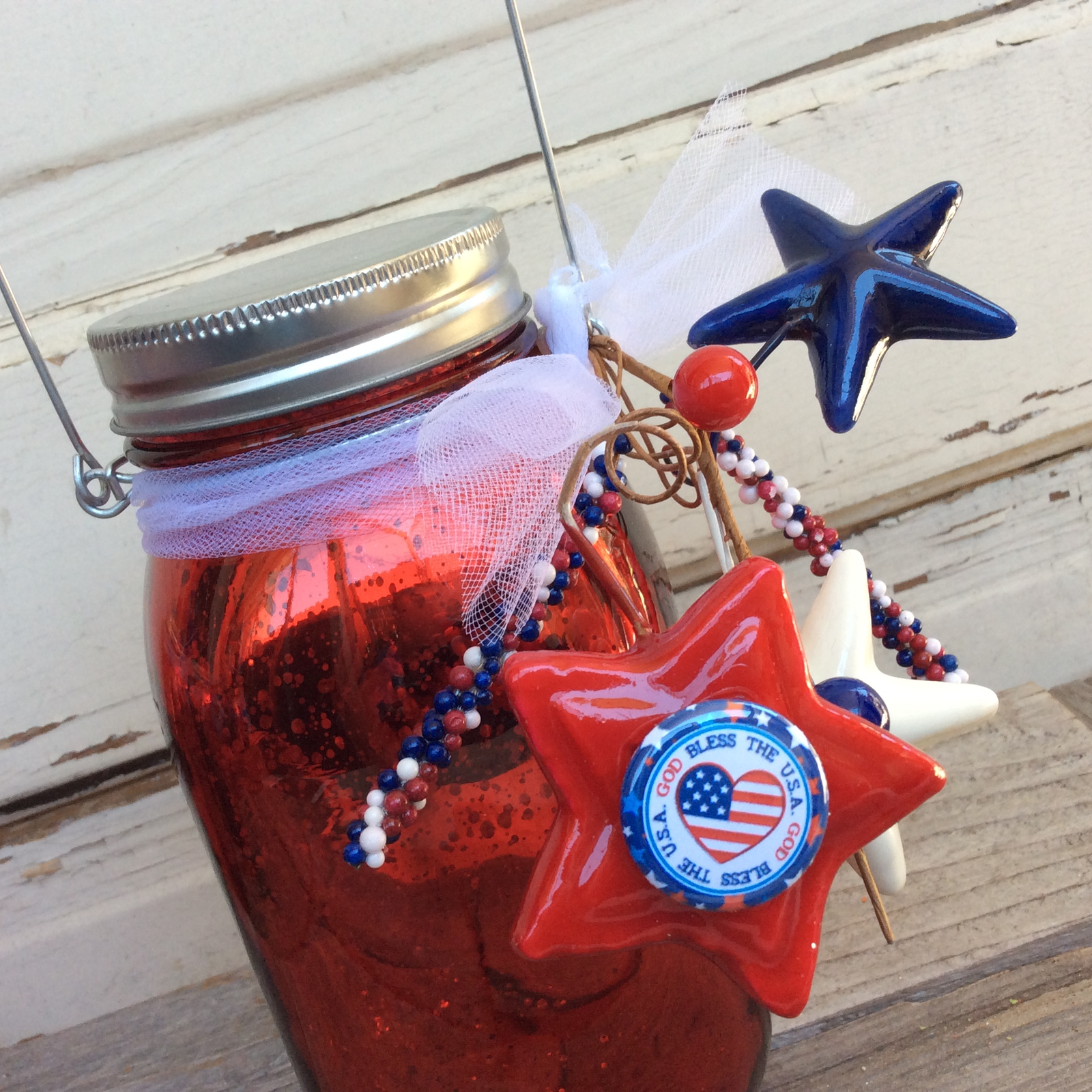 AGD Patriotic Decor - God Bless USA Lighted Mason Jar