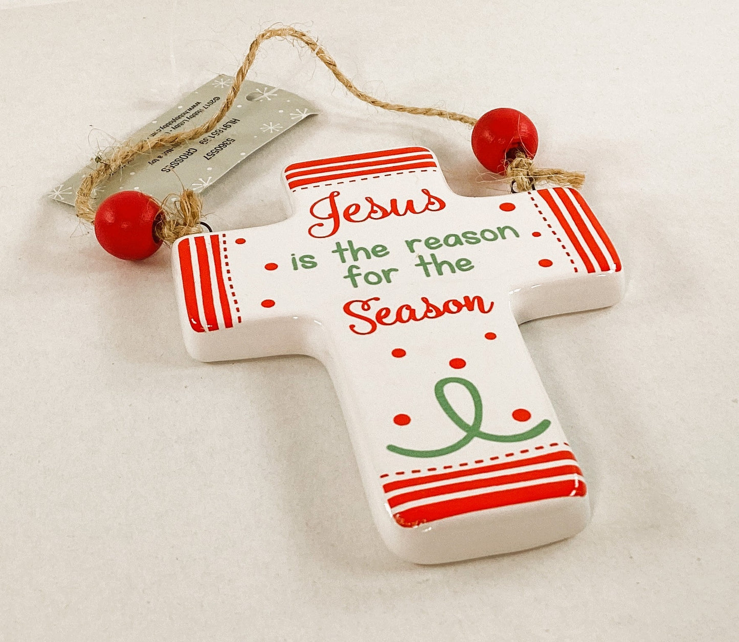 HL Christmas Decor - Jesus Reason Ceramic Cross Ornament