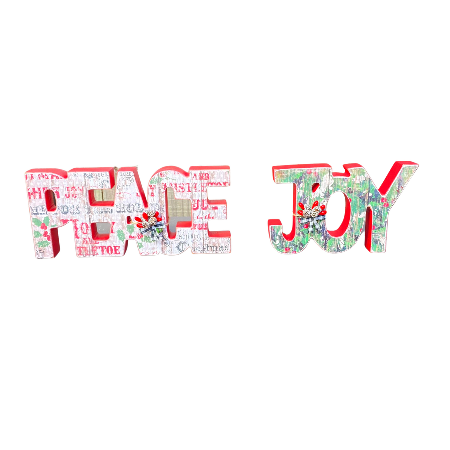 AGD Christmas Decor - Chunky Peace Joy Word Tabletop Signs 2pc Set