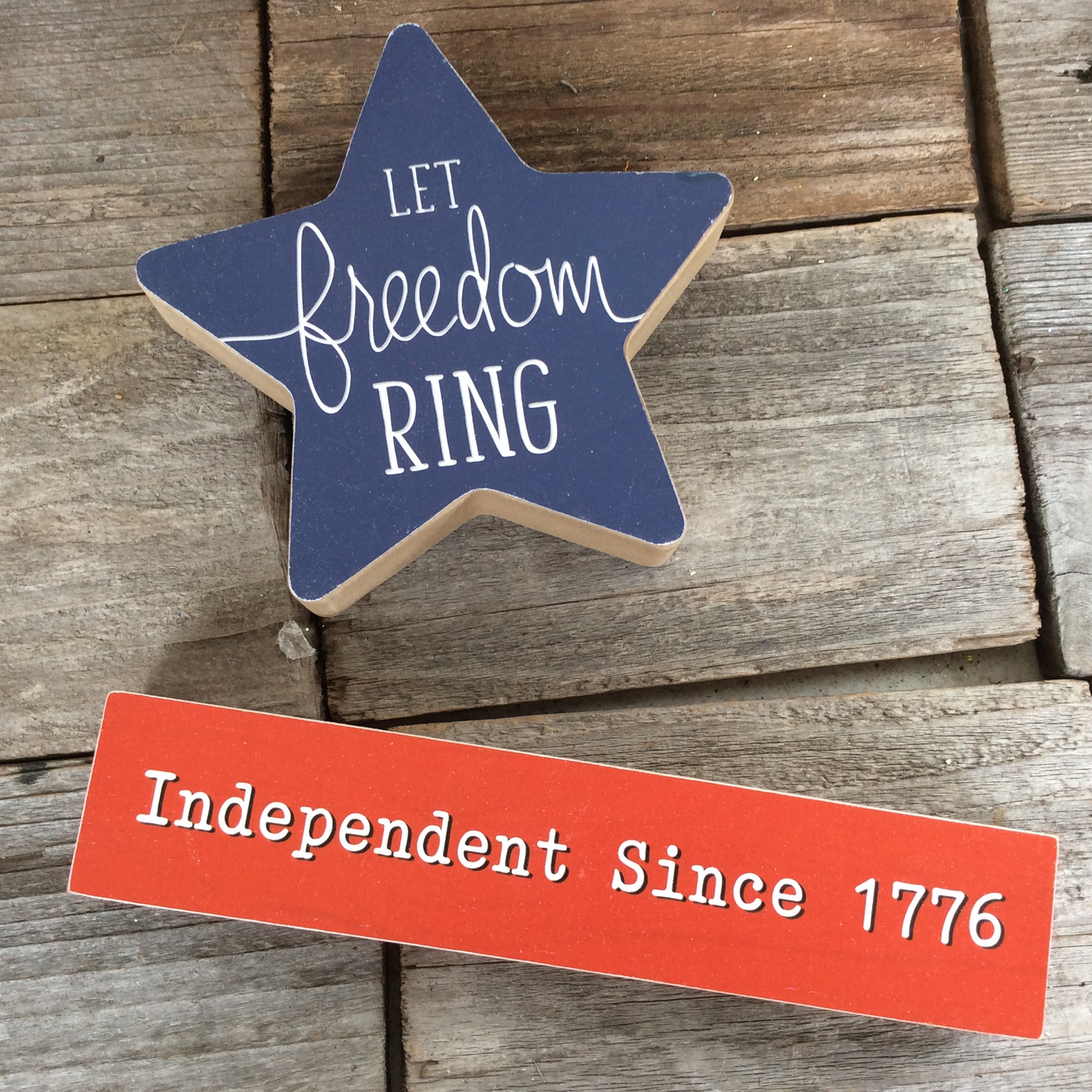 AGD Fall Decor - Let Freedom Ring Star Chunky Wood 2pc Set