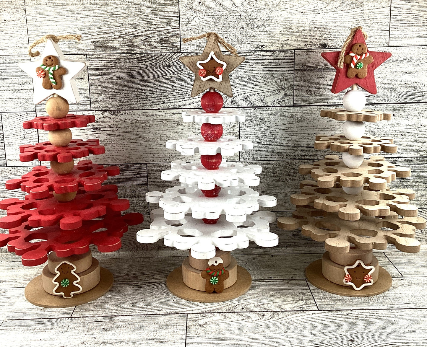 AGD Christmas Decor - Wood Snowflake Gingerbread Trees 3pc Set