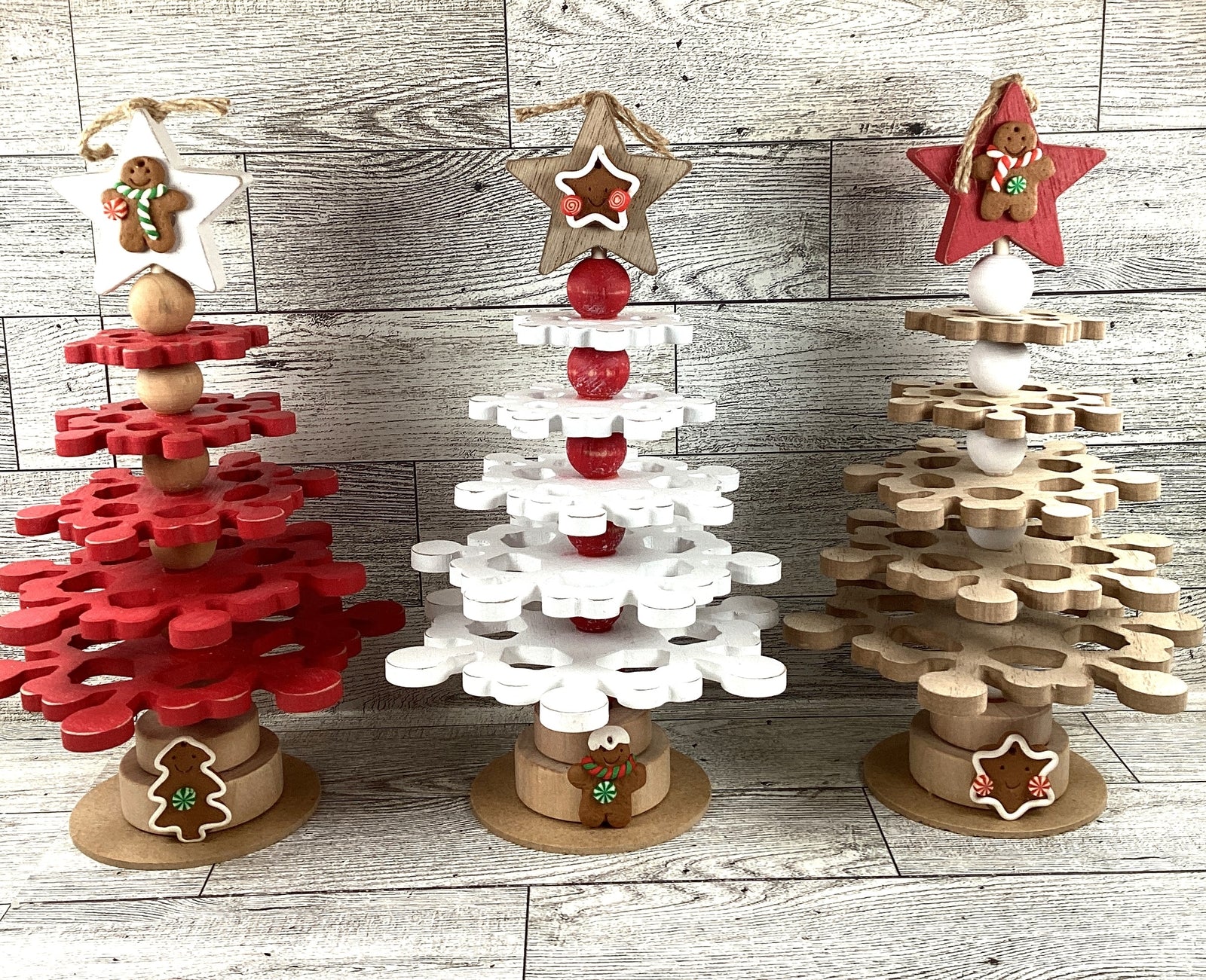AGD Christmas Decor - Wood Snowflake Gingerbread Trees 3pc Set