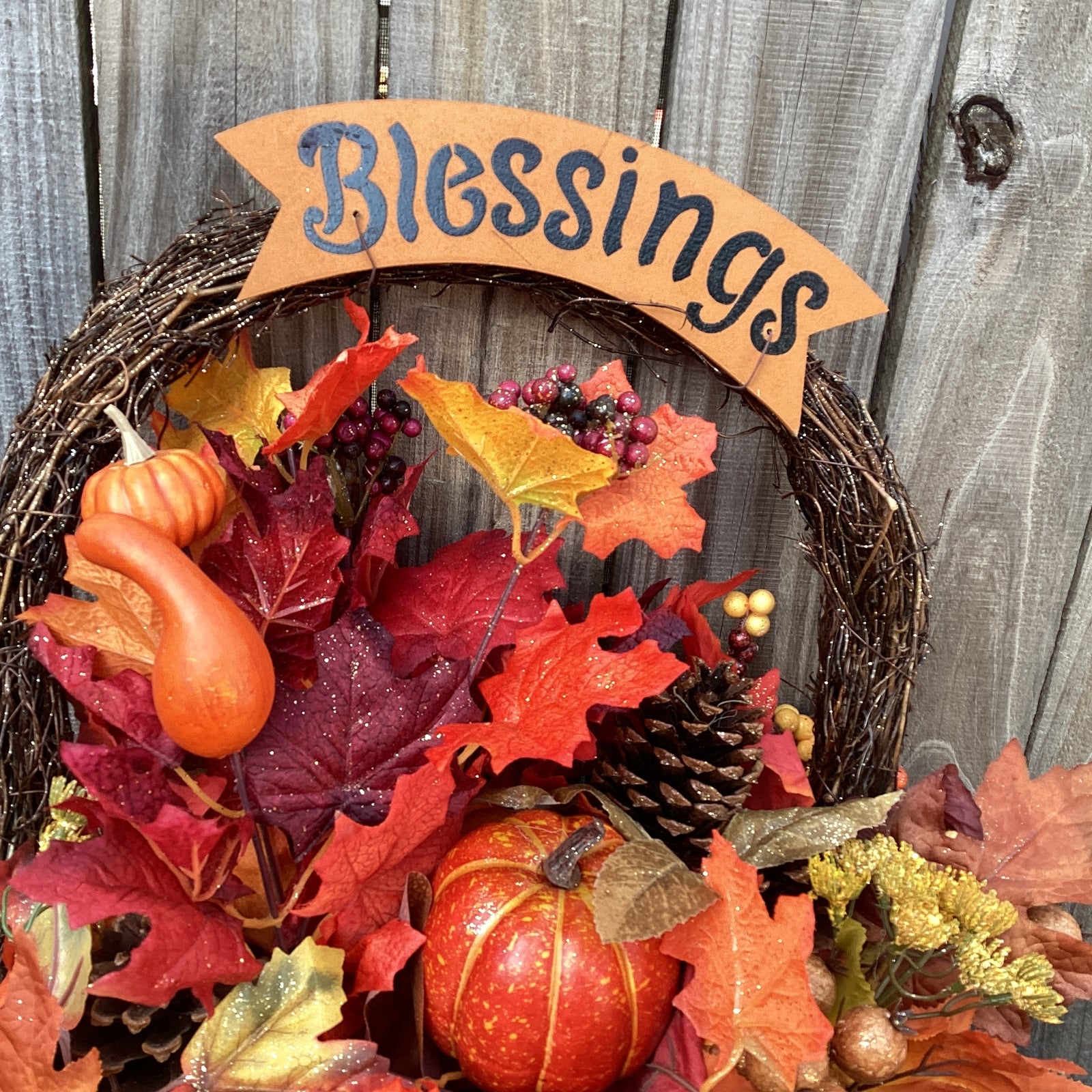 AGD Fall Decor - Large Blessings Grapevine Basket Harvest Floral Wreath