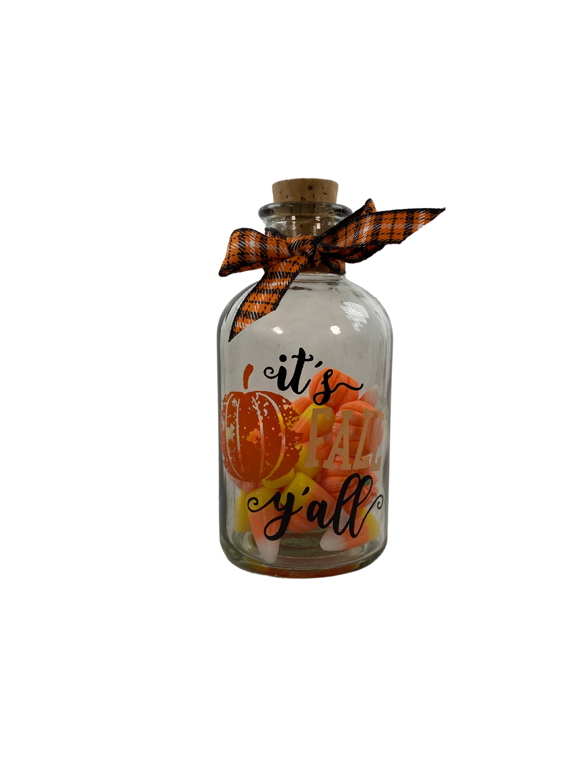 AGD Fall Decor - Faux Fake Artificial Candy Corn Pumpkins in Glass Jar