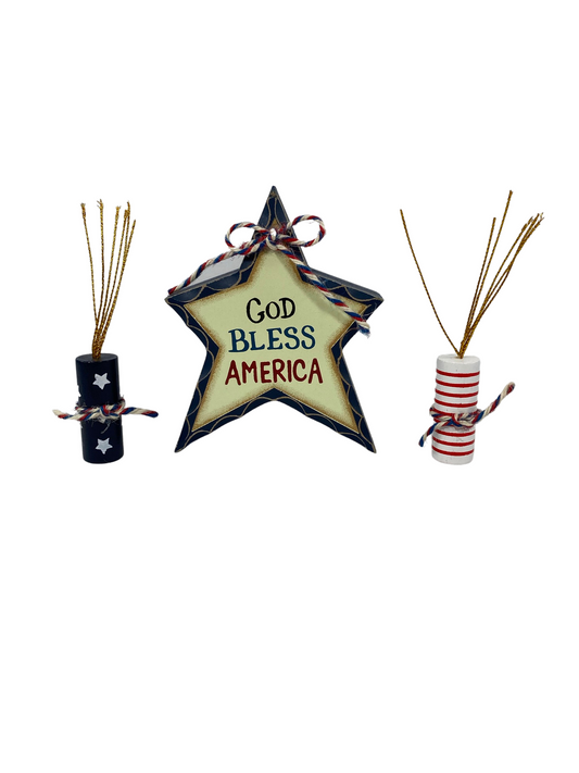 AGD Patriotic Decor - God Bless America Star and Firecrackers 3pc Set