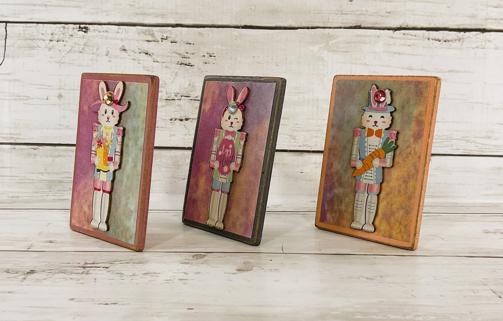 AGD Easter Decor - Bunny Nutcrackers Small Tier Tray Sitter Signs 3pc
