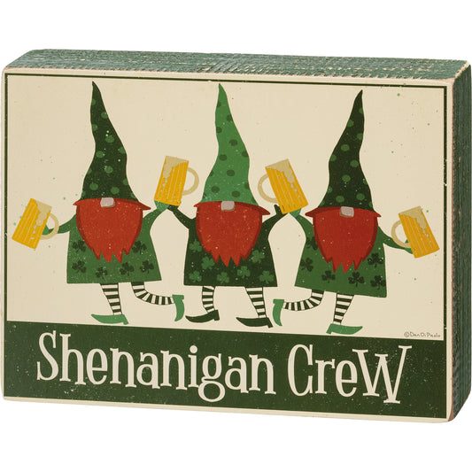 PBK St Patricks Decor - Shenanigan Crew Gnomes Box Sign