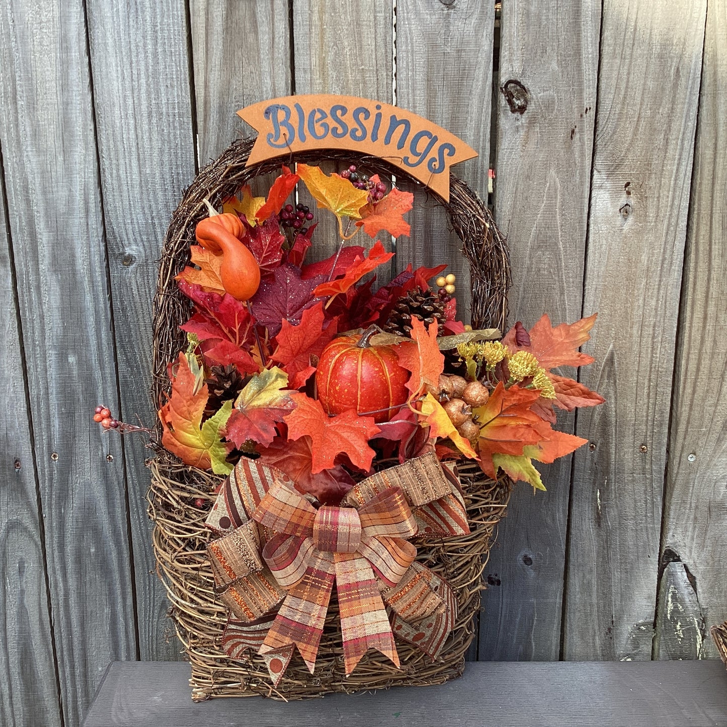AGD Fall Decor - Large Blessings Grapevine Basket Harvest Floral Wreath