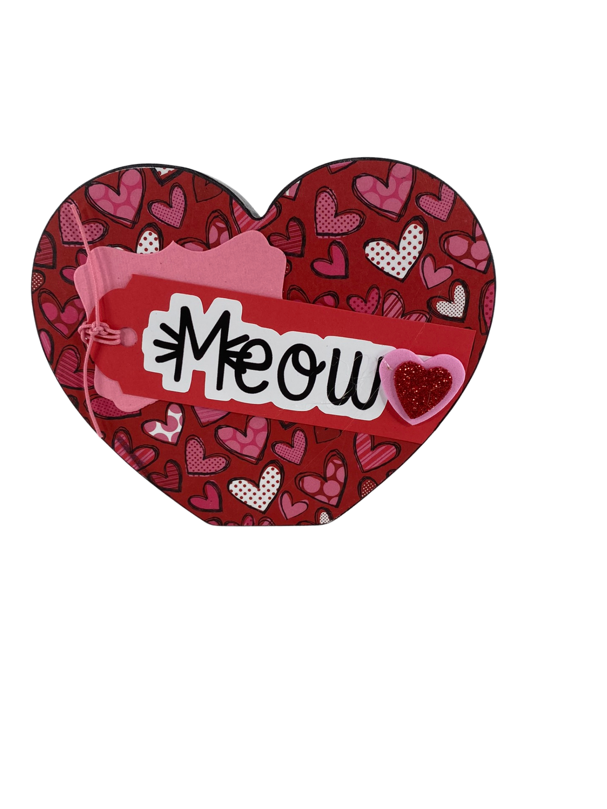 AGD Valentines Decor - Meow Cat Chunky Heart Sitter
