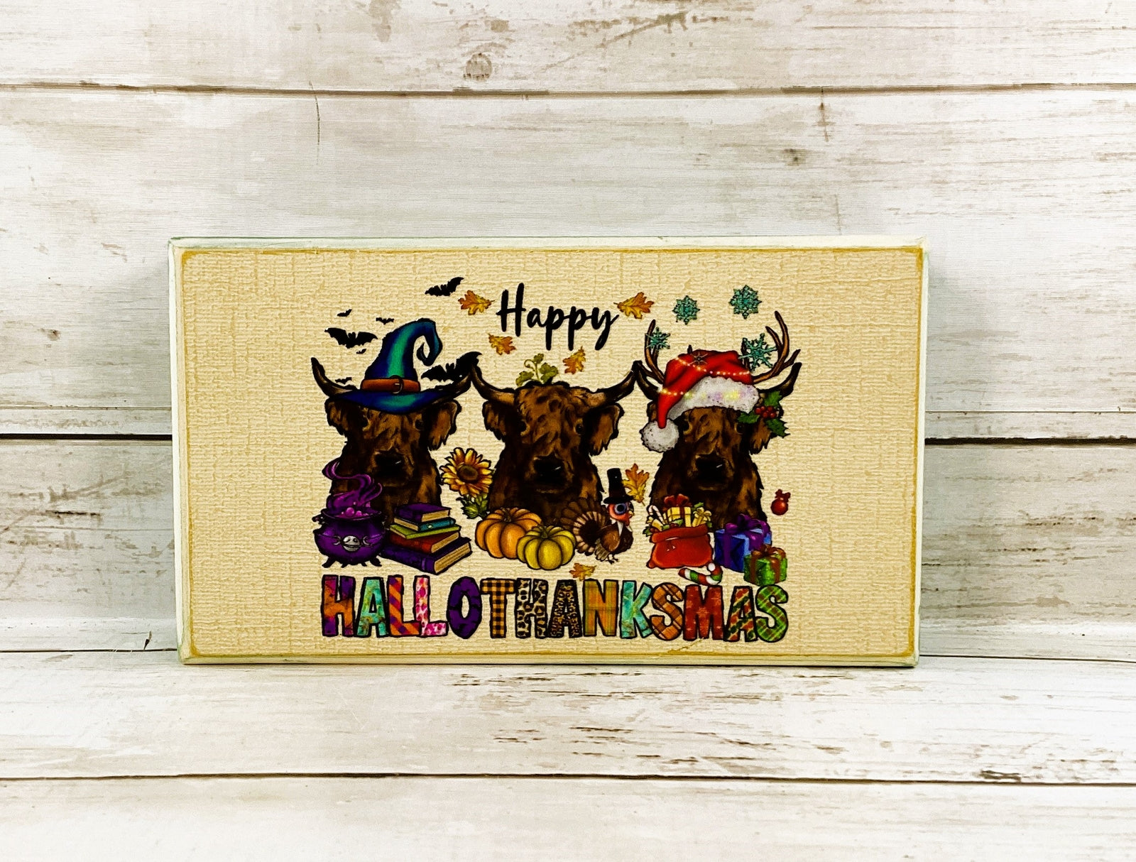 AGD Fall Decor - Highland Scottish Cow Hallothankmas Seasonal Box Sign