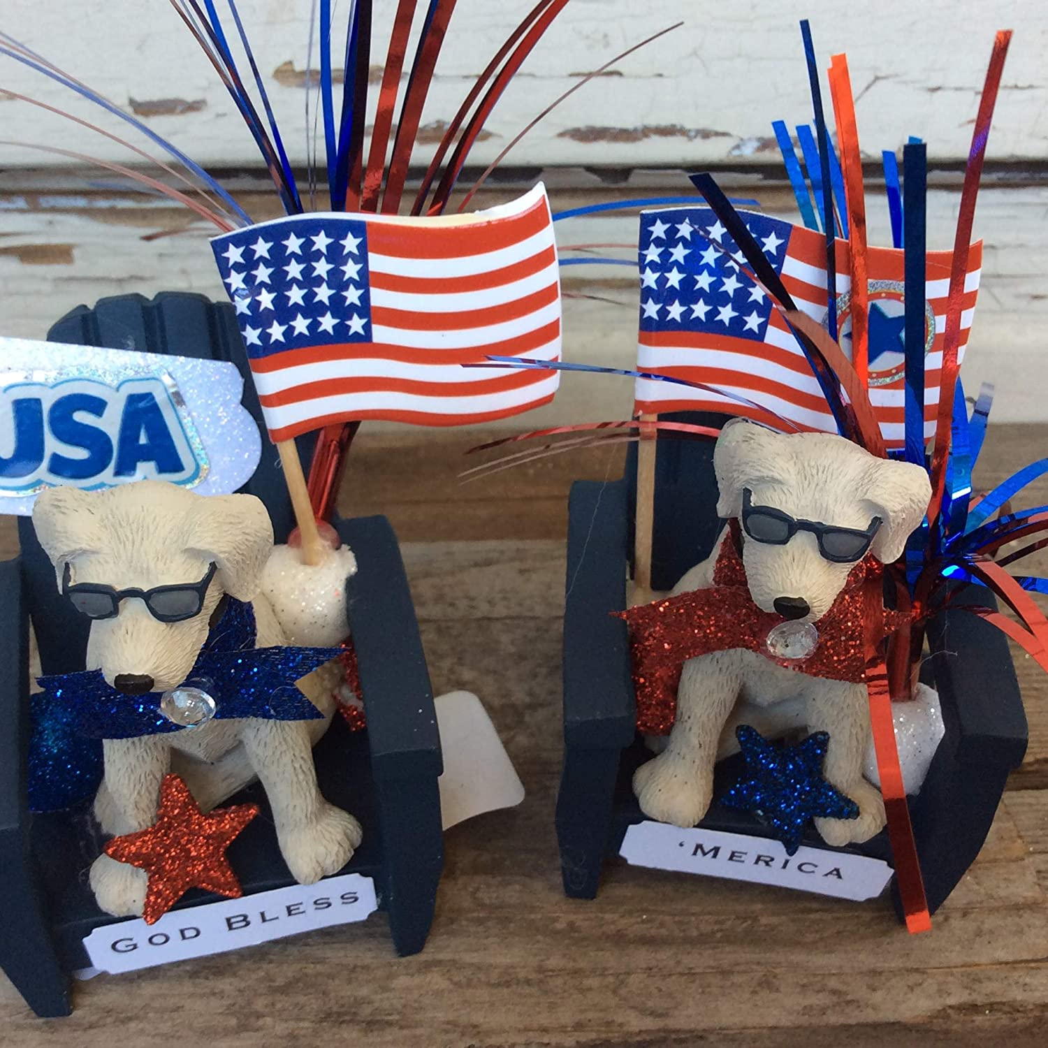 GD Patriotic Decor - God Bless & 'Merica Resin Summer Dog Decor 2pc