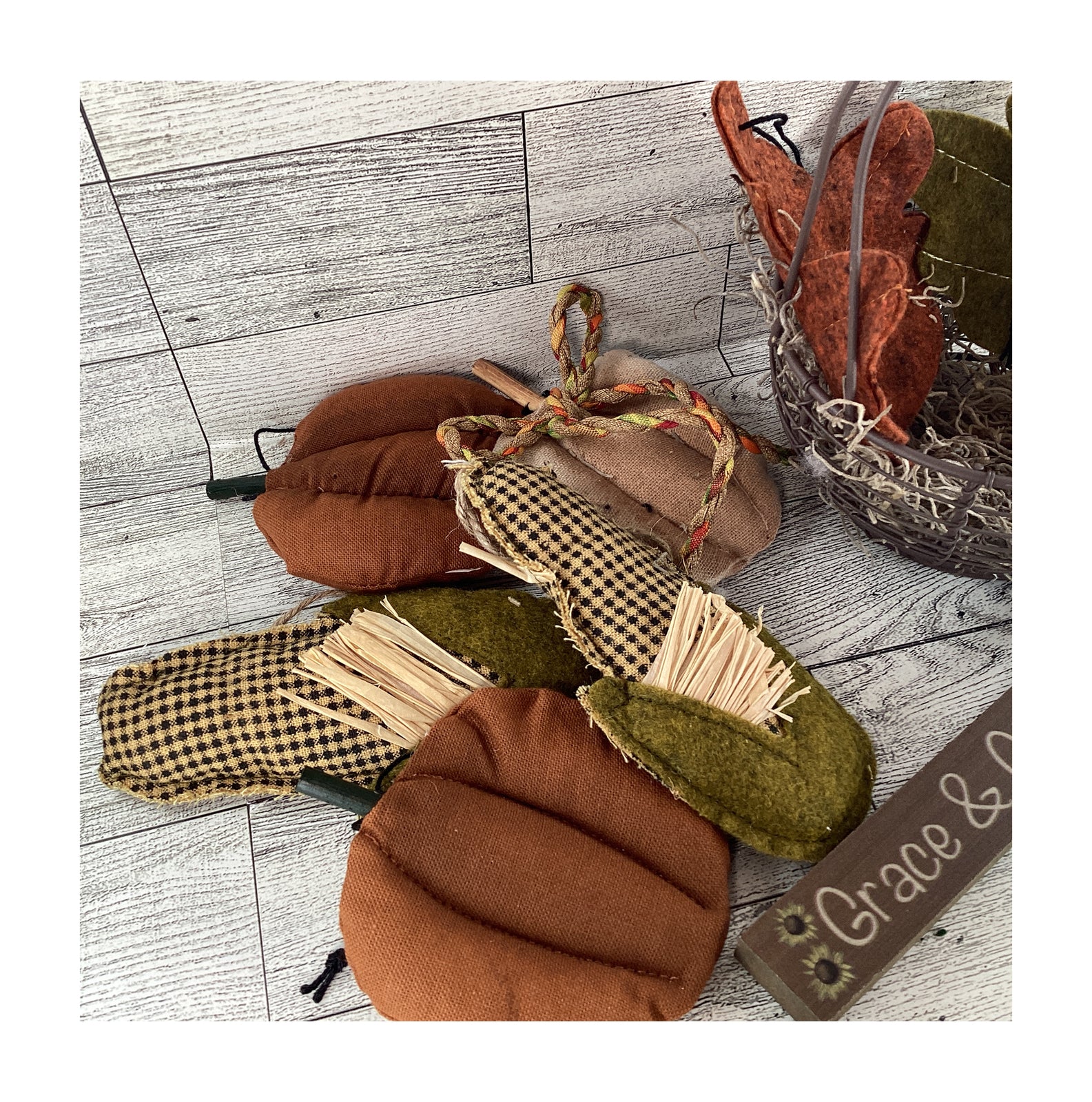 AGD Fall Decor - Metal Basket Filled with Fabric Pumpkin Corn Veggies