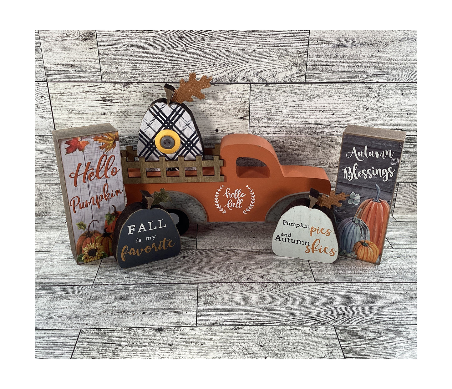 AGD Fall Decor - Resin Pumpkins Block Signs Mini Sunflowers Tier Tray 6pc