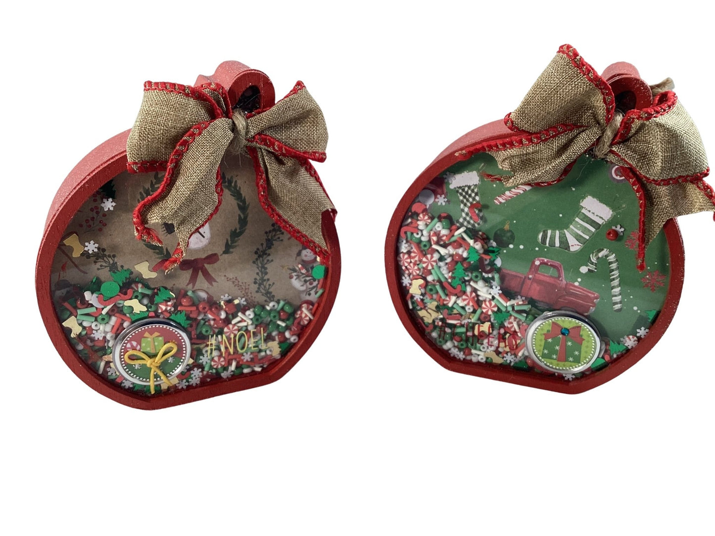 Christmas Decor - Ornament Bulbs Chunky Wood Shaker Sitters 2pc Set