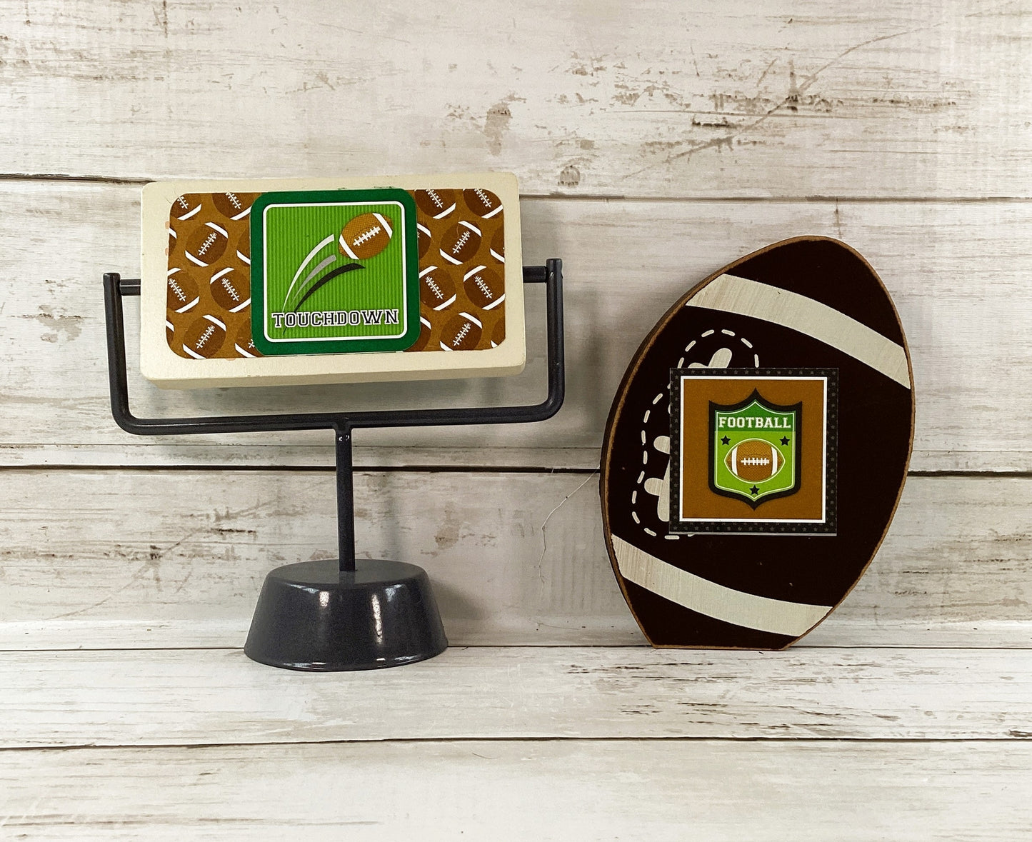 AGD Fall Decor - Football Touchdown Reversible End Zone Sign Tier Tray 2pc Set