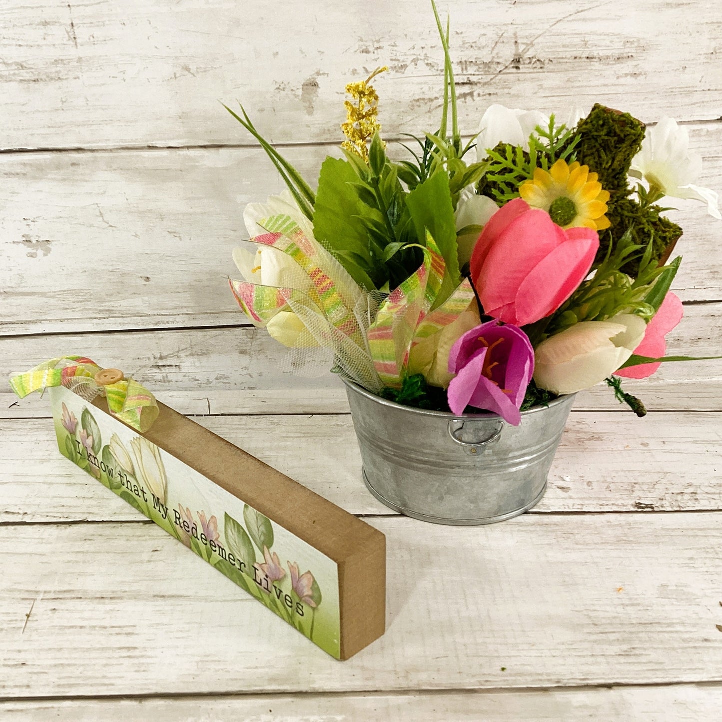 AGD Easter Spring Decor - Redeemer Lives Tulip Flowers SMALL Floral Display