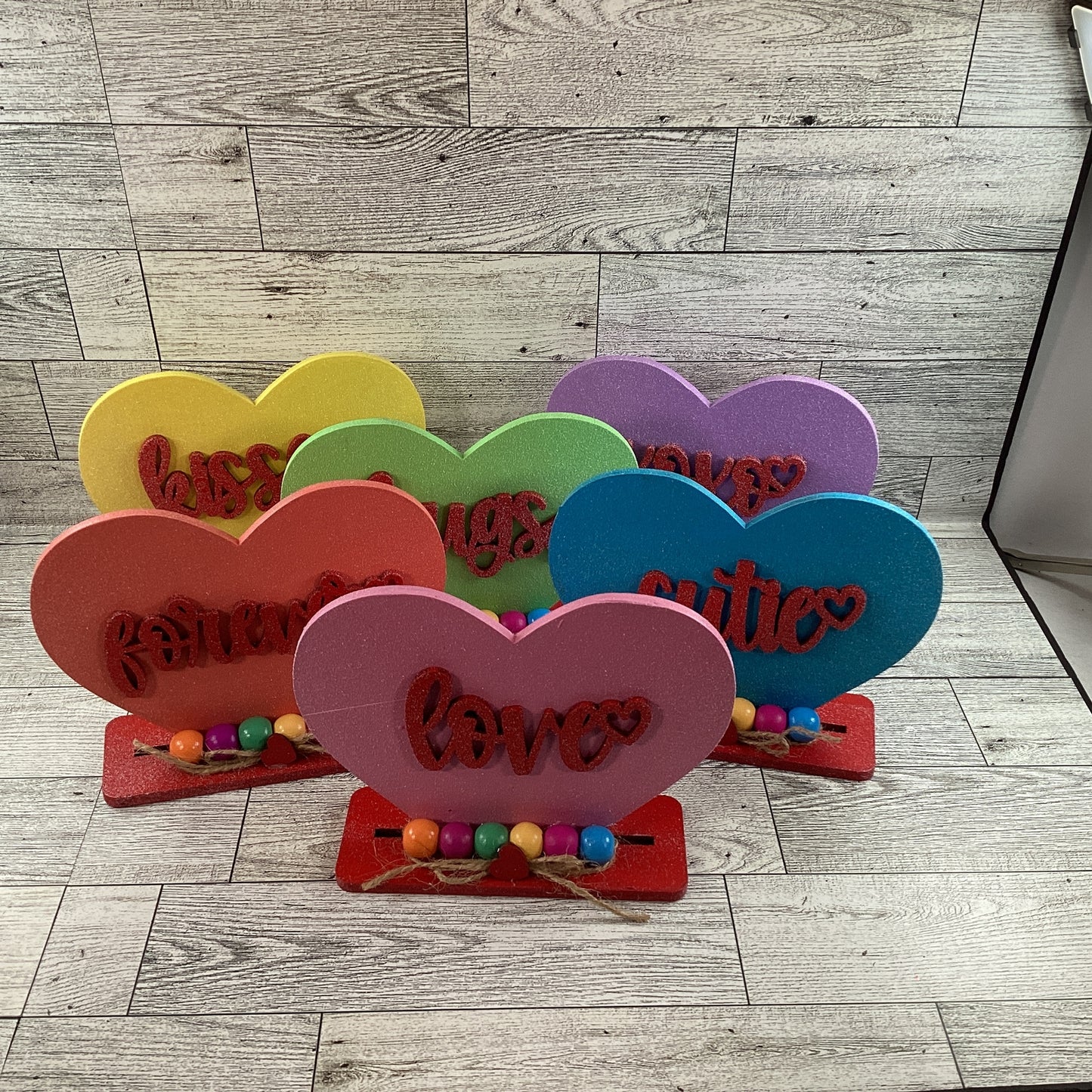 AGD Valentines Decor - Conversational Hearts Painted Layer Wood Sitters 6pc Set