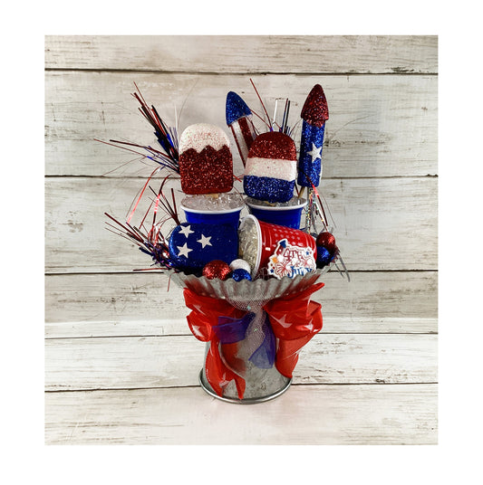AGD Patriotic Decor - Glitter Popsicle Solo Cups Faux Ice Display