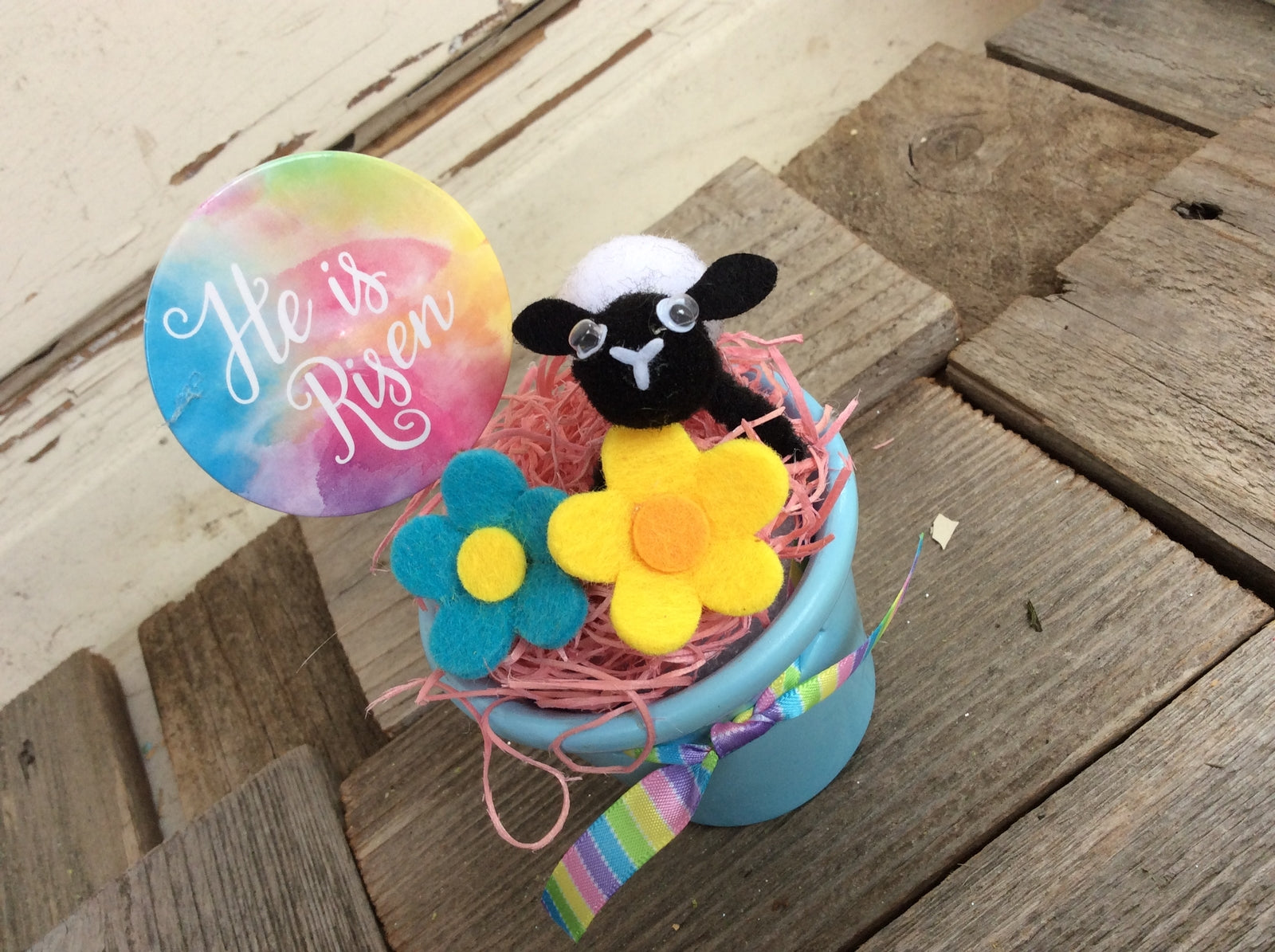 AGD Easter Decor - He is Risen Felt Flowers and Lamb Display