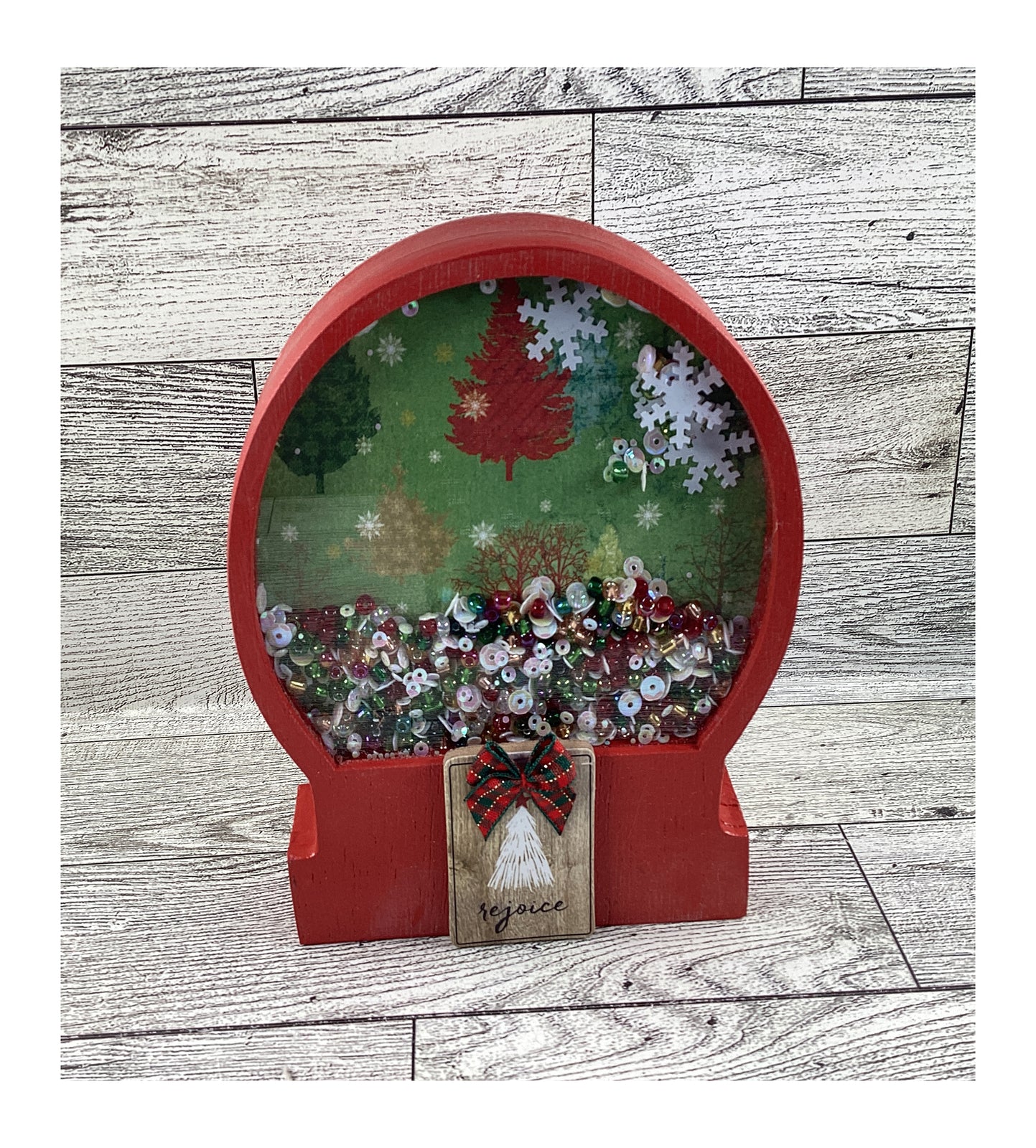 AGD Christmas Decor -  Rejoice Tree Snow Globe Chunky Wood Shaker