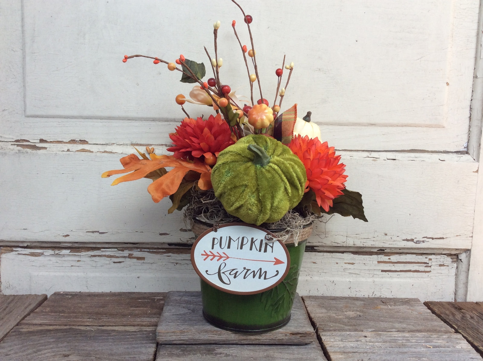 AGD Fall Decor - Pumpkin Farm Floral Metal Planter Centerpiece