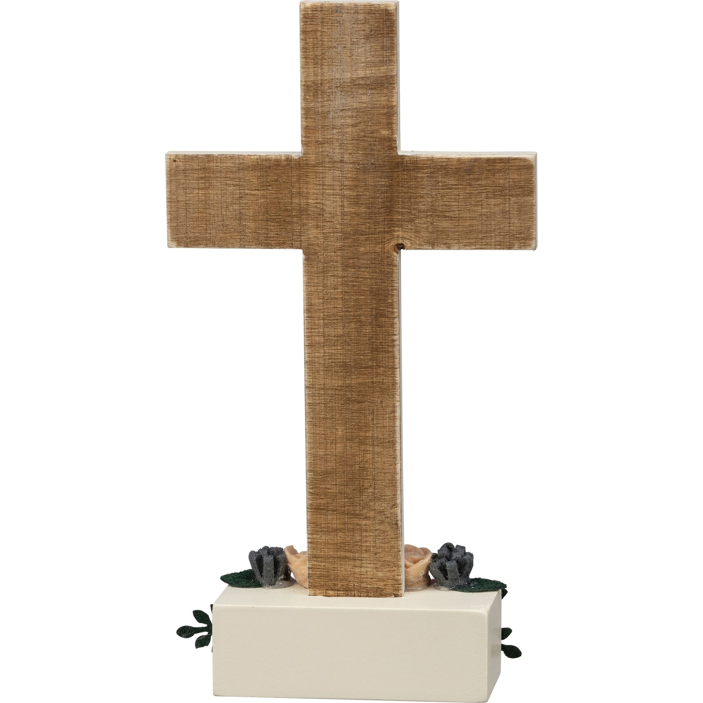 PBK Easter Decor - Stand-up Wood Cross with Felt Flowers Stand