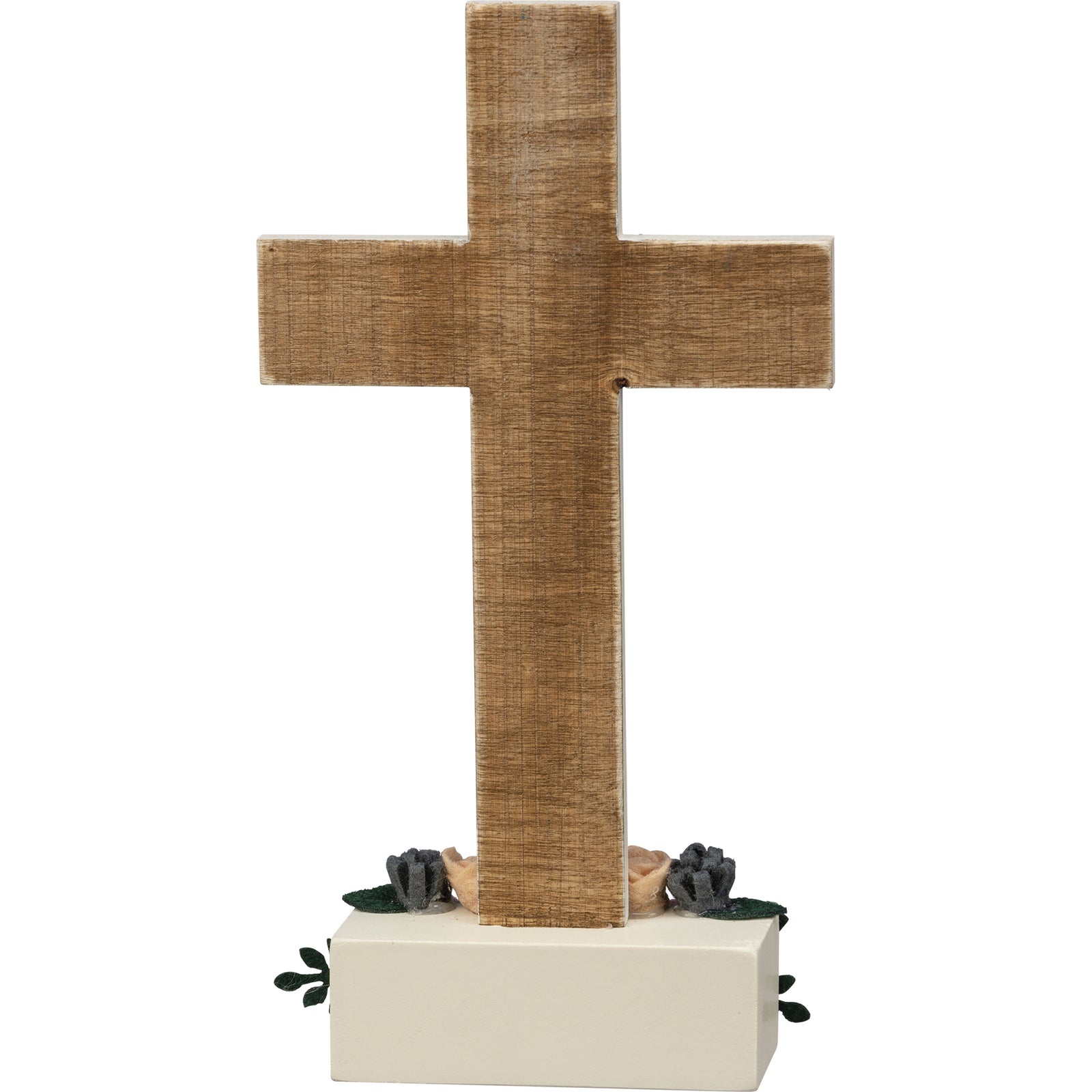 PBK Easter Decor - Stand-up Wood Cross with Felt Flowers Stand