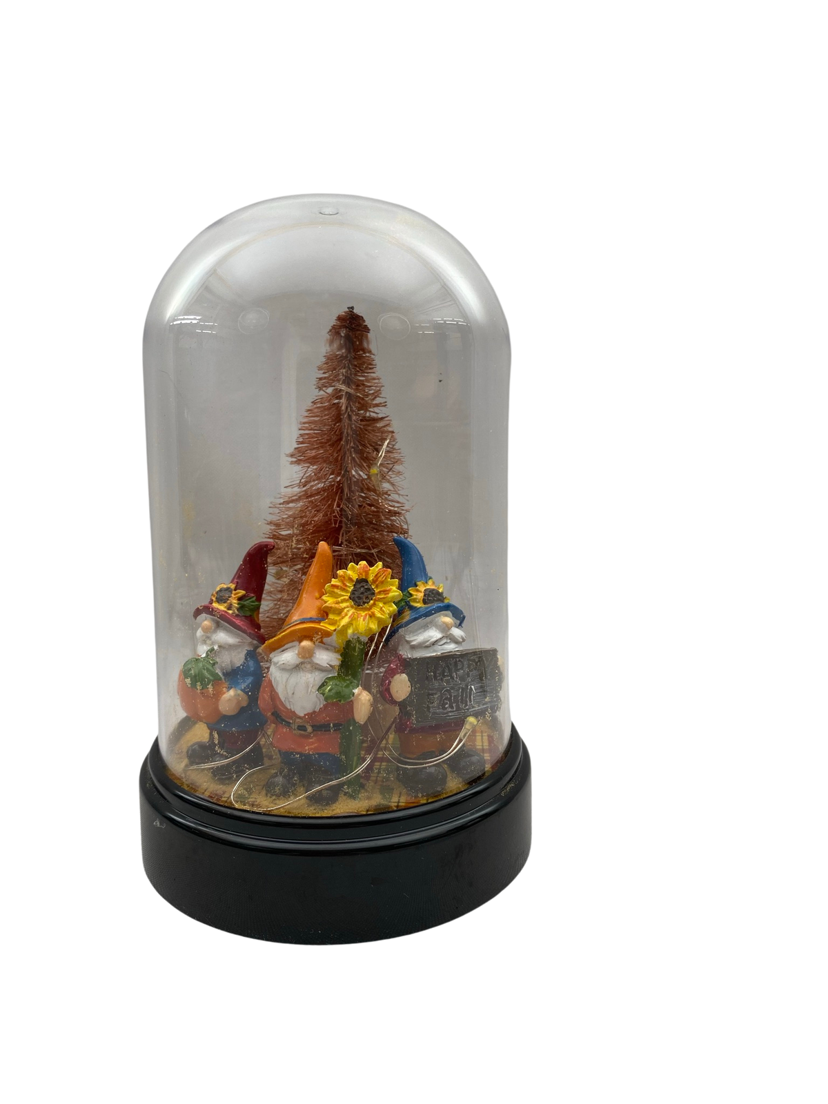 Fall Decor - Autumn Gnomes Plastic Cloche Small Lighted Dome