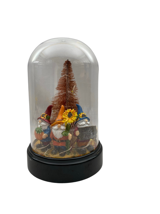 Fall Decor - Autumn Gnomes Plastic Cloche Small Lighted Dome