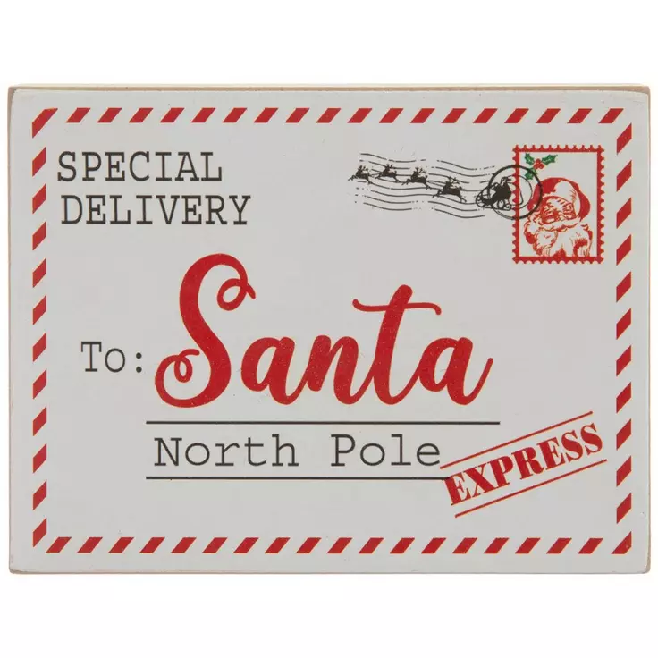 HL Christmas Decor - Special Delivery Santa Letter Mail Block Sign