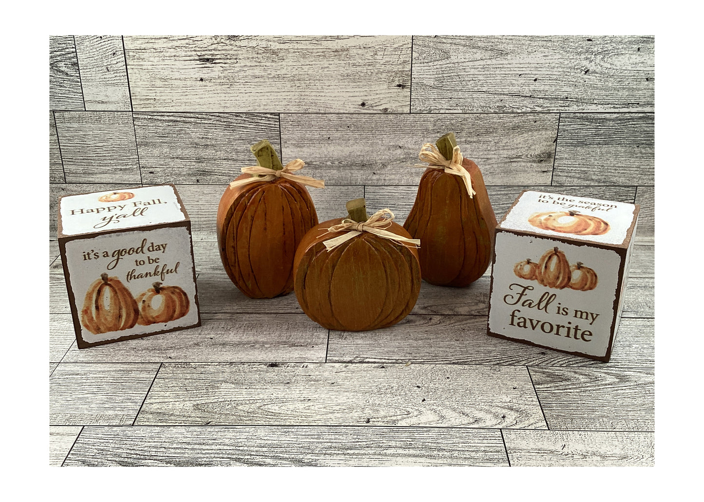 AGD Fall Decor - Resin Pumpkin Wood Cube Signs Tier Tray 5pc