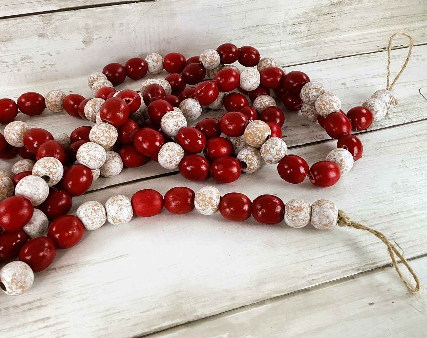 Christmas Decor Faux Wood Cranberry and Bead Prim Farmhouse Garland 8ft