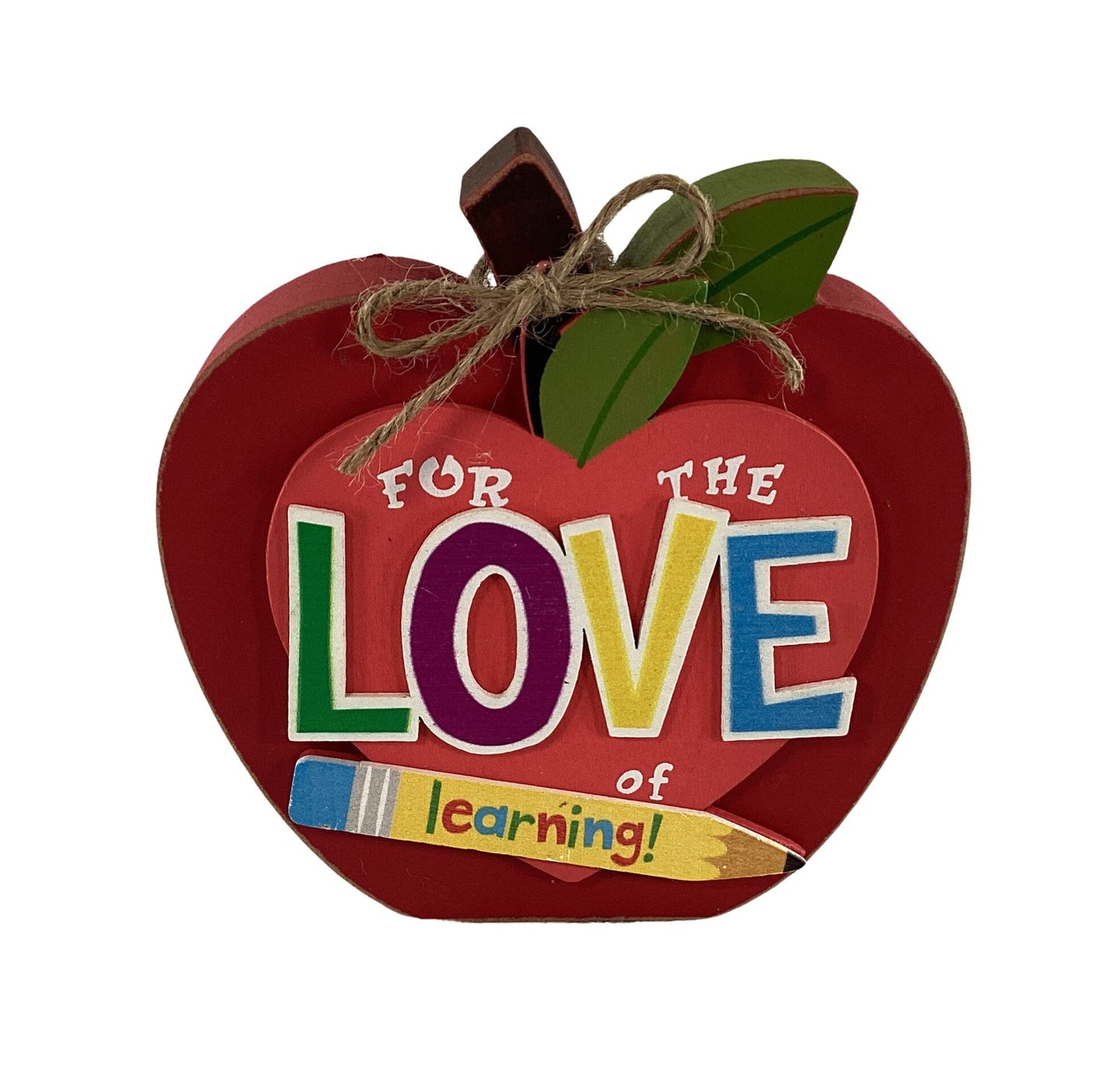 AGD Teacher Gift Decor - Love Learning Chunky Wood Apple Sitter