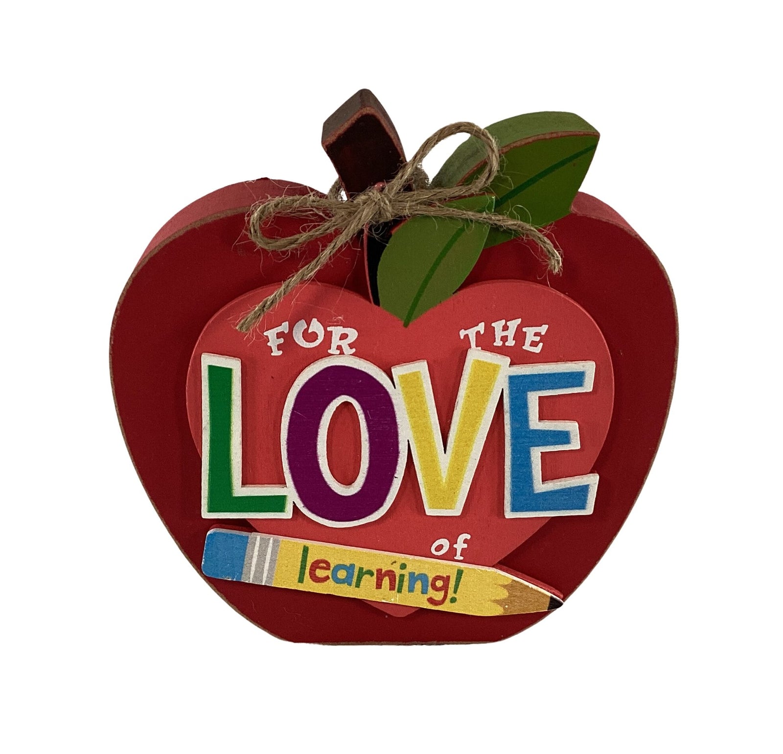 AGD Teacher Gift Decor - Love Learning Chunky Wood Apple Sitter