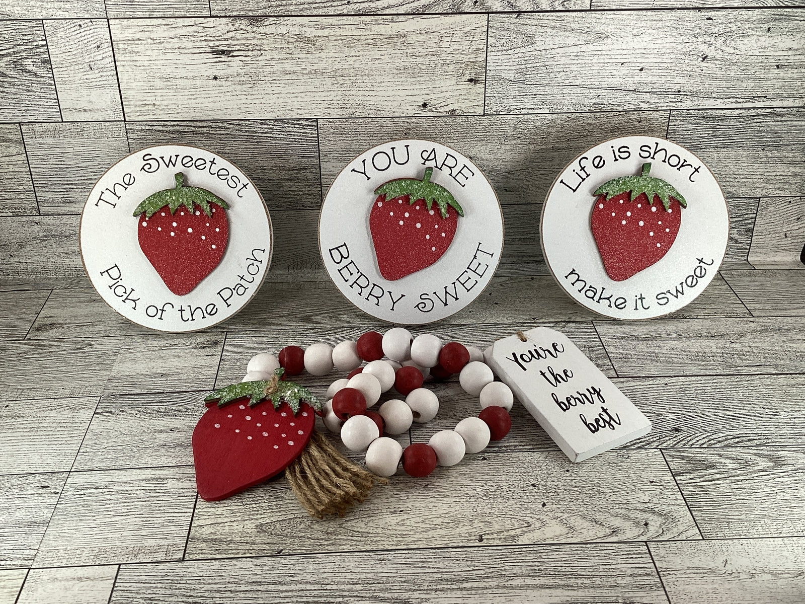 AGD Spring Decor - Summer Strawberry Theme Tier Tray Decor 4pc Set