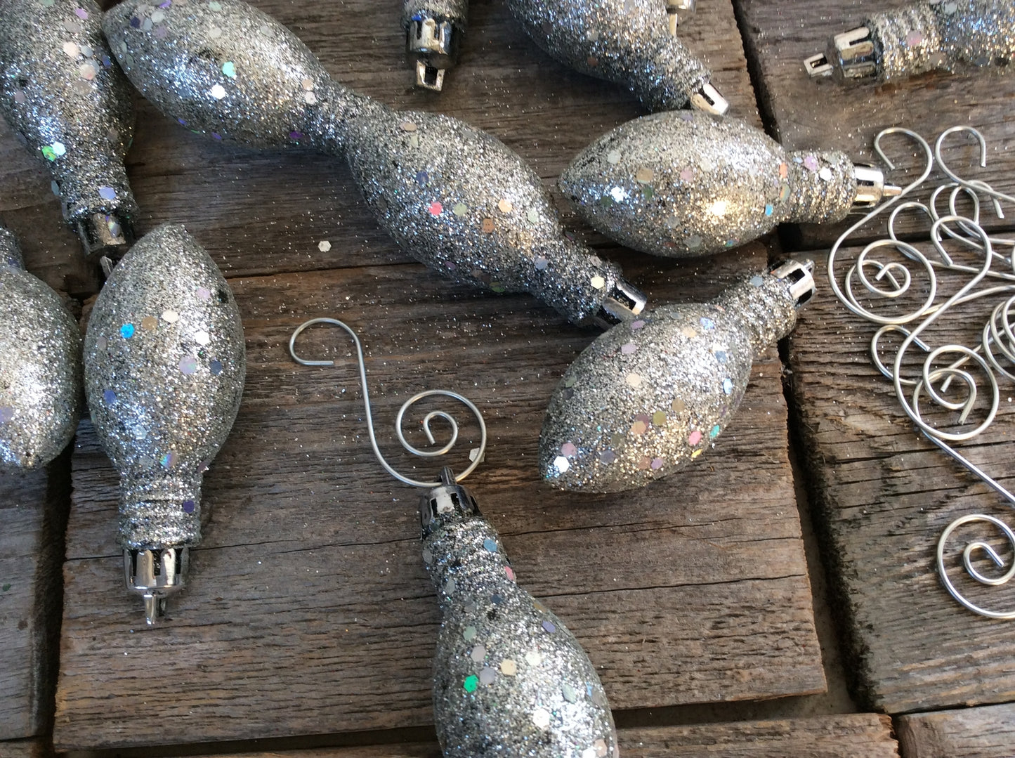 AGD Christmas Decor - Silver Glitter Light Bulb Foam Ornaments 24pc