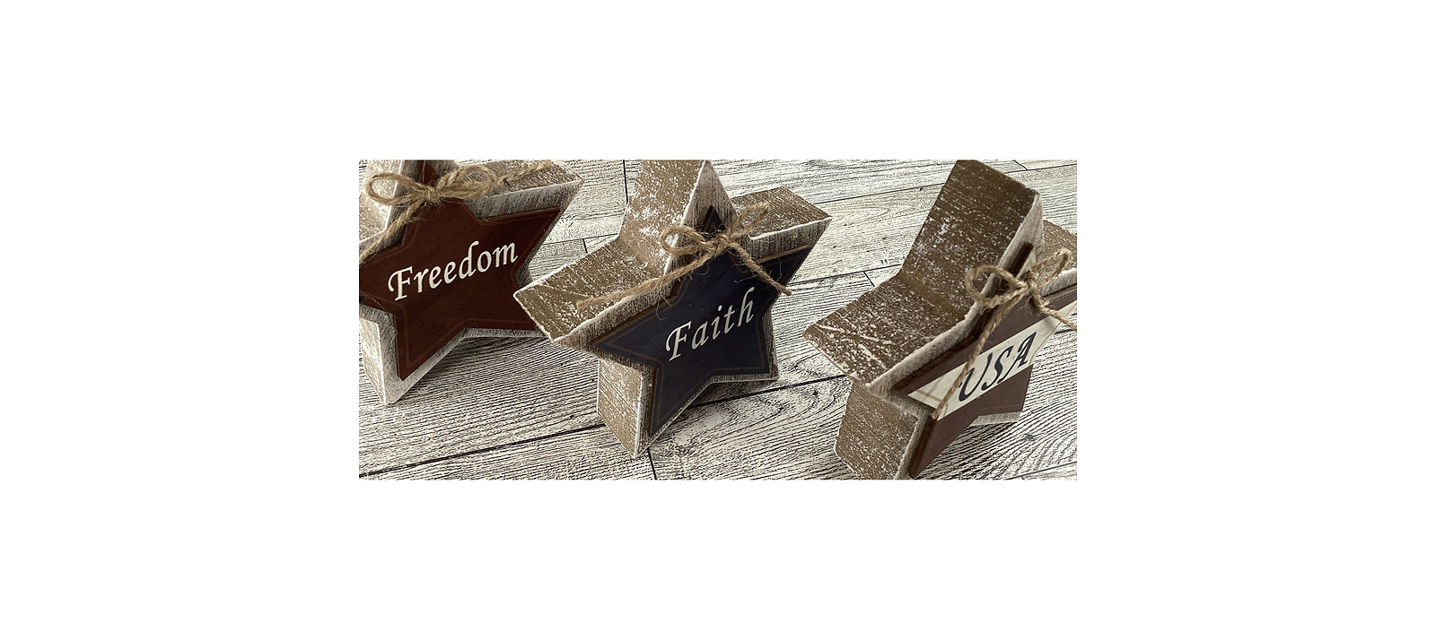 AGD Patriotic Decor - Faith Freedom Weathered Prim Stars Tier Tray 3pc